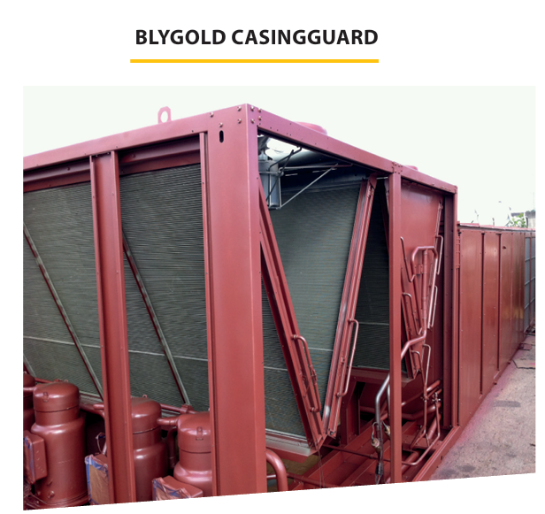 Picture of a Cabinet and Casing of an HVAC unit with a Blygold protective coating to prevent corrosion